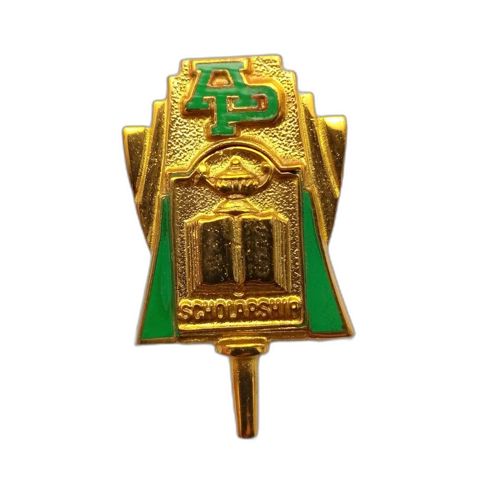 Vintage AP Scholarship Award Pin Tie Tack Gold Green Enamel Academic Education